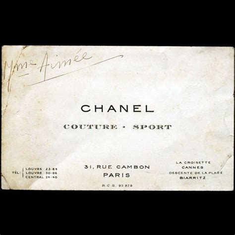 Carte de visite de la maison Chanel, Couture Sport, 31 rue .